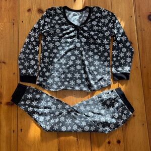 FollowMe Snowflake Pajama Set XXL Black White Thermal Waffle Knit